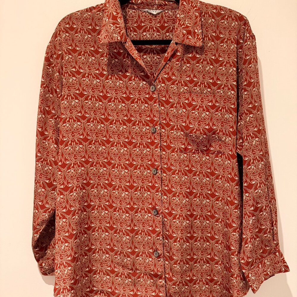 Vintage Etoffer Red Baroque Print Blouse | 70s/80s Retro | Women’s M